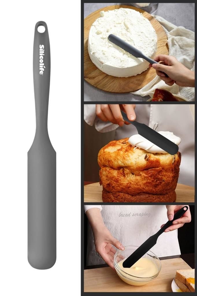 Silicolife Pasta Sıvama Spatulası, Silikon Çikolata Krema Reçel Sıyırma Sıvama Bıçağı Spatulası 25cm Antrasit