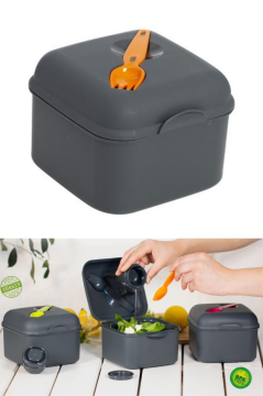 Flosoft Çatal ve Sosluklu Salata Kabı, Diyet Vejetaryen Saklama Kabı Turuncu