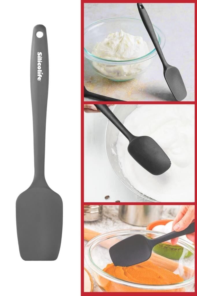 Silicolife Kaşık Spatula, Isıya Dayanıklı Yanmaz Yapışmaz Tek Parça Silikon Kaşık Spatula 27cm Antrasit