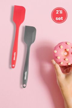 Silicolife 2’li Spatula Set, Isıya Dayanıklı Yanmaz Yapışmaz Silikon Spatula 2 Adet Kırmızı-Antrasit 21cm