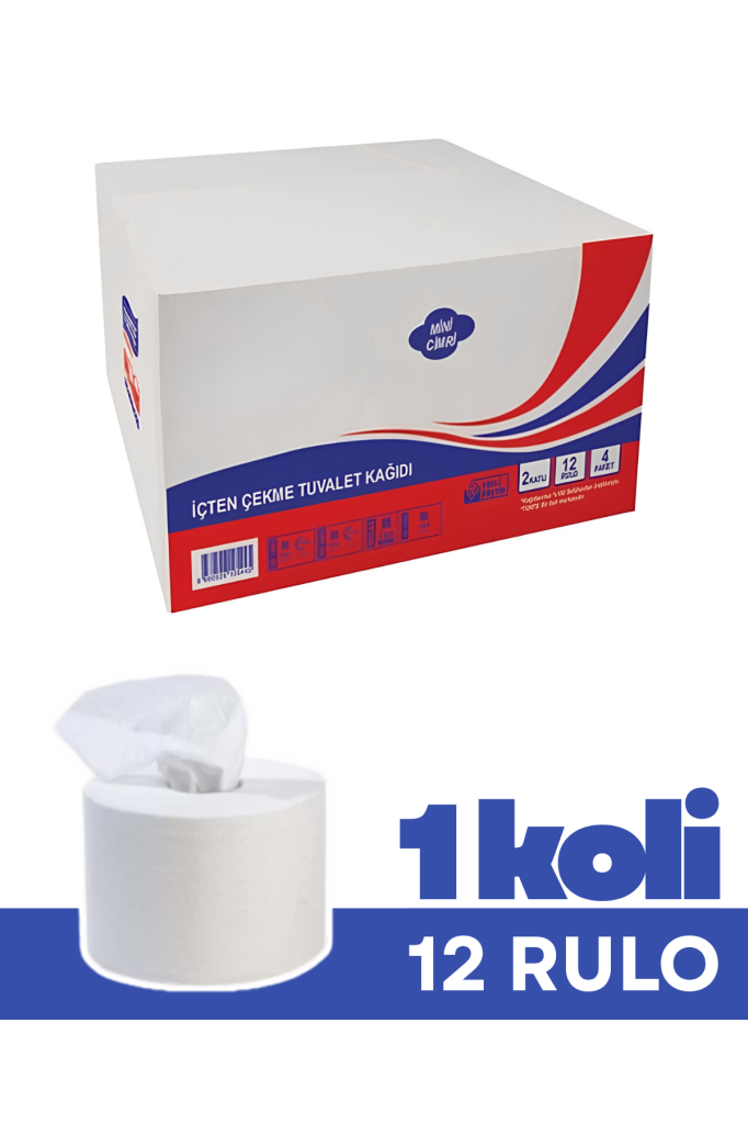 Flosoft Torte İçten Çekmeli Mini Cimri Tuvalet Kağıdı 12’li Rulo, 2 Katlı Tuvalet Kağıdı 4 Kg 1 Koli