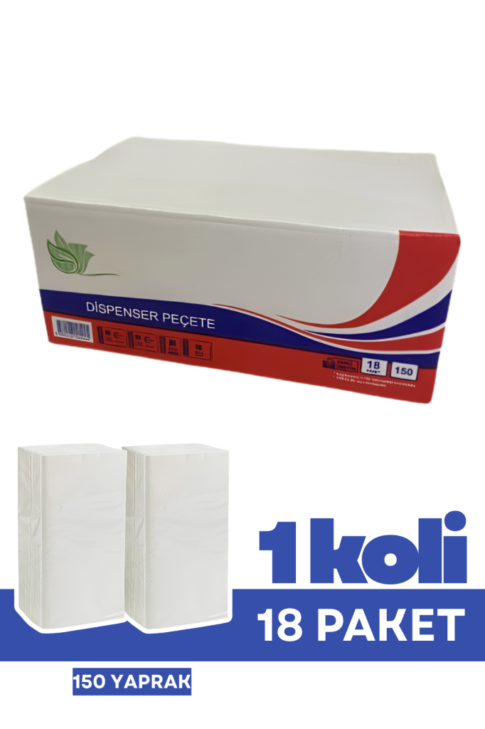 Flosoft Torte Dispenser Peçete 150 Yaprak 18’li Paket, Yüksek Emiş Güçlü Kafe Restoran Peçetesi 1 Koli
