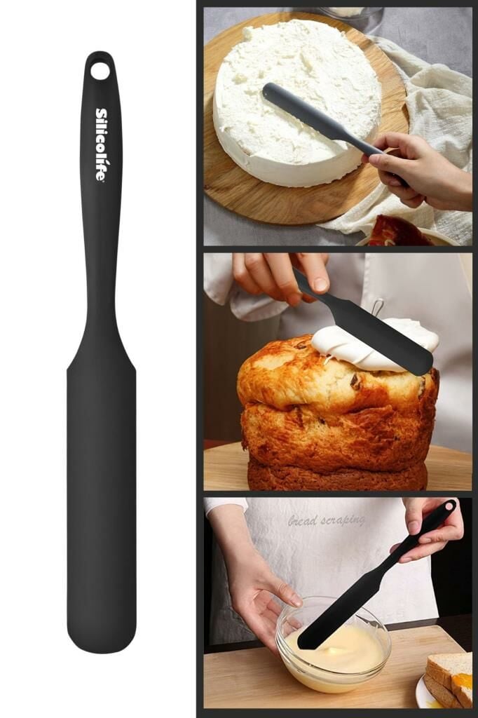 Silicolife Pasta Sıvama Spatulası, Silikon Çikolata Krema Reçel Sıyırma Sıvama Bıçağı Spatulası 25cm Siyah