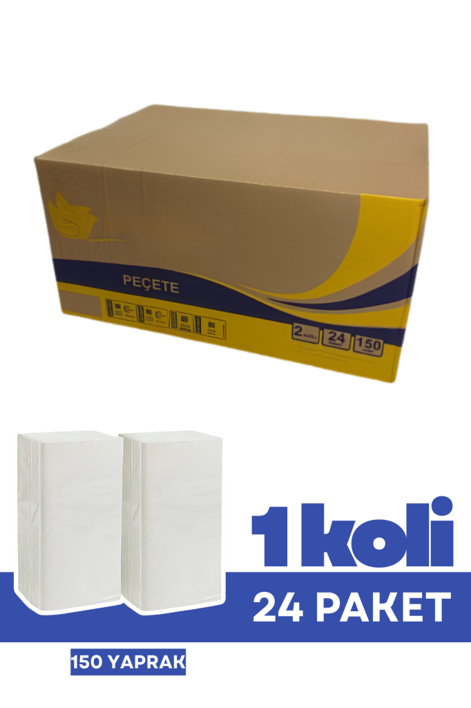 Flosoft Torte Mini Dispenser Peçete 150 Yaprak 24’lü Paket, 2 Katlı 10x20.5 cm Peçete 1 Koli