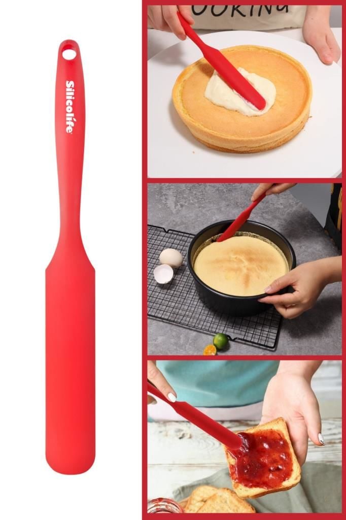 Silicolife Pasta Sıvama Spatulası, Silikon Çikolata Krema Reçel Sıyırma Sıvama Bıçağı Spatulası 25cm Kırmızı