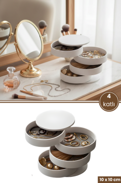 4 Katlı Döner Takı Kutusu, Yüzük Küpe Kolye Saat Mücevher Aksesuar Organizeri Takı Düzenleyici Beyaz