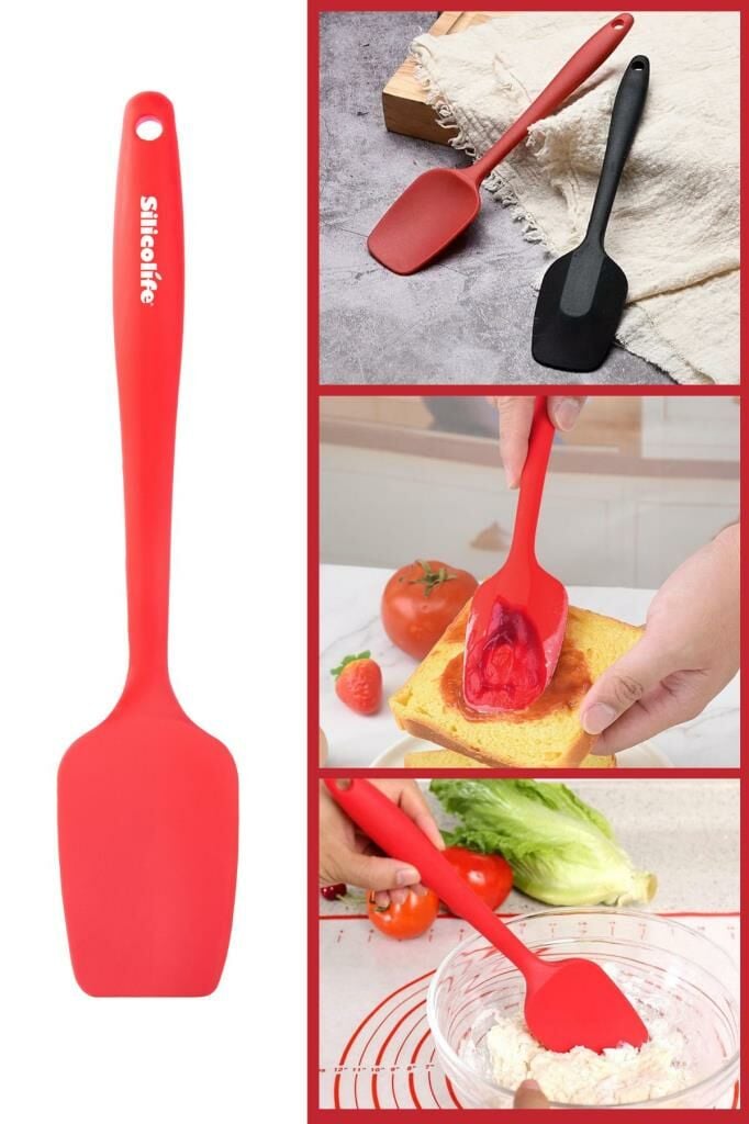 Silicolife Kaşık Spatula, Isıya Dayanıklı Yanmaz Yapışmaz Tek Parça Silikon Kaşık Spatula 27cm Kırmızı
