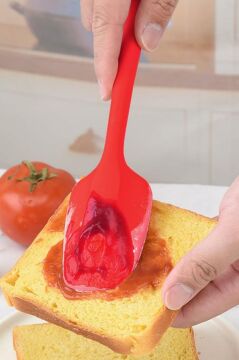 Silicolife Kaşık Spatula, Isıya Dayanıklı Yanmaz Yapışmaz Tek Parça Silikon Kaşık Spatula 27cm Kırmızı