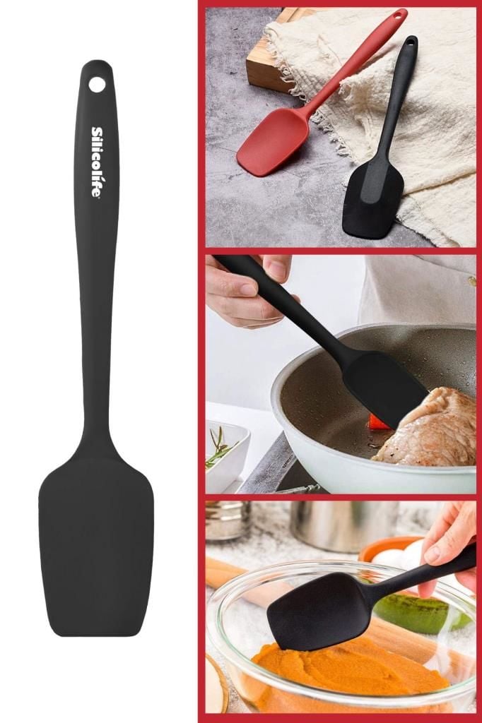 Kaşık Spatula, Isıya Dayanıklı Yanmaz Yapışmaz Tek Parça Silikon Kaşık Spatula 27cm Siyah