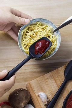 Kaşık Spatula, Isıya Dayanıklı Yanmaz Yapışmaz Tek Parça Silikon Kaşık Spatula 27cm Siyah