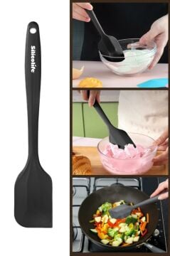 Silicolife Büyük Spatula, Isıya Dayanıklı Yanmaz Yapışmaz Tek Parça Silikon Spatula 26cm Siyah