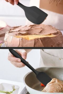 Silicolife Büyük Spatula, Isıya Dayanıklı Yanmaz Yapışmaz Tek Parça Silikon Spatula 26cm Siyah