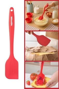 Silicolife Büyük Spatula, Isıya Dayanıklı Yanmaz Yapışmaz Tek Parça Silikon Spatula 26cm Kırmızı