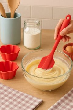 Silicolife Büyük Spatula, Isıya Dayanıklı Yanmaz Yapışmaz Tek Parça Silikon Spatula 26cm Kırmızı