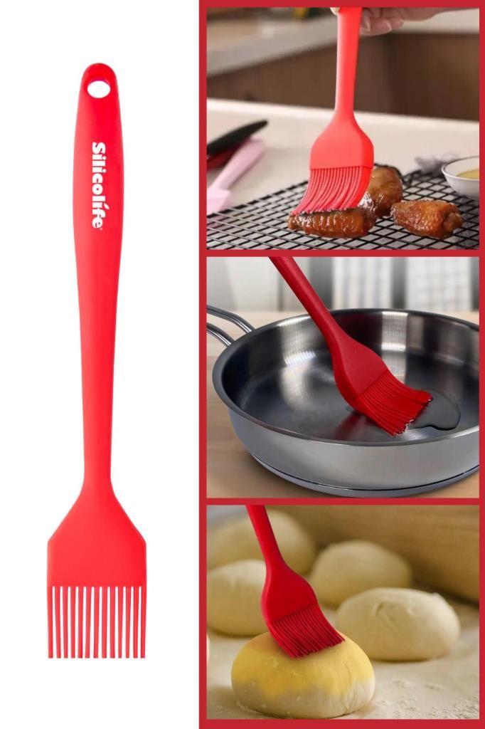 Silicolife Yumurta Fırçası, Isıya Dayanıklı Yanmaz Yapışmaz Tek Parça Silikon Fırça 21cm Kırmızı