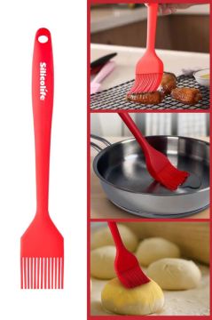 Silicolife Yumurta Fırçası, Isıya Dayanıklı Yanmaz Yapışmaz Tek Parça Silikon Fırça 21cm Kırmızı