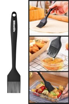 Silicolife Yumurta Fırçası, Isıya Dayanıklı Yanmaz Yapışmaz Tek Parça Silikon Fırça 21cm Siyah