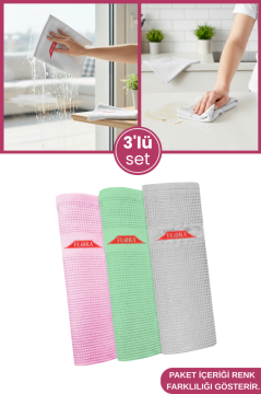 3 Adet Mikrofiber Cam ve Yüzey Temizlik Bezi, Islak Kuru Kullanım Leke Bırakmaz Yıkanabilir 40x60cm