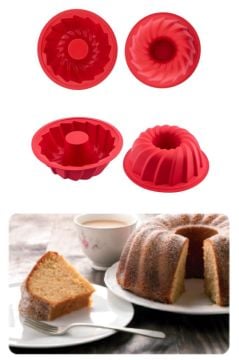 Silicolife 2’li Silikon Kek Kalıbı Seti, Baton Kek Kalıbı ve Burgu Kek Kalıbı Seti Yerli Üretim Kırmızı