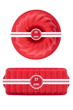 Silicolife 2’li Silikon Kek Kalıbı Seti, Baton Kek Kalıbı ve Burgu Kek Kalıbı Seti Yerli Üretim Kırmızı