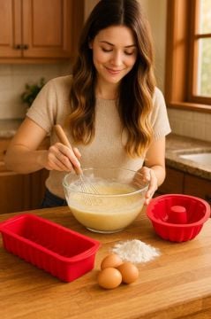 Silicolife 2’li Silikon Kek Kalıbı Seti, Baton Kek Kalıbı ve Burgu Kek Kalıbı Seti Yerli Üretim Kırmızı