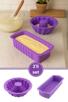 Silicolife 2’li Silikon Kek Kalıbı Seti, Baton Kek Kalıbı ve Burgu Kek Kalıbı Seti Yerli Üretim Lila