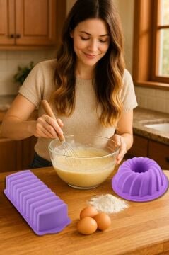 Silicolife 2’li Silikon Kek Kalıbı Seti, Baton Kek Kalıbı ve Burgu Kek Kalıbı Seti Yerli Üretim Lila