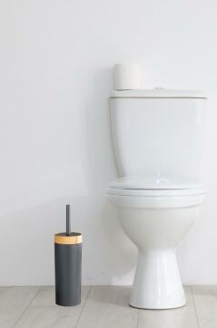 Flora Bambu Desen WC Klozet Fırçası Plastik, Tuvalet Banyo WC Temizleme Fırçası Gri