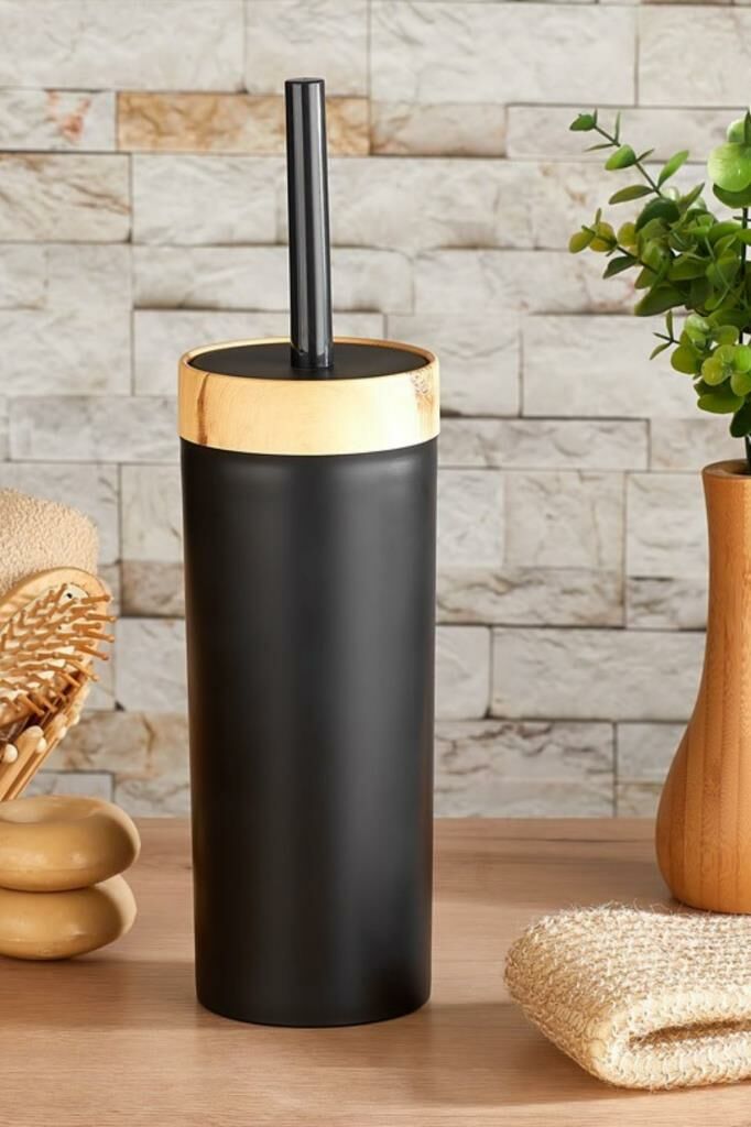 Flora Bambu Desen WC Klozet Fırçası Plastik, Tuvalet Banyo WC Temizleme Fırçası Siyah