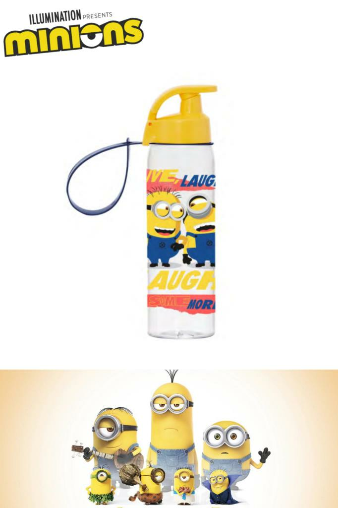 Flosoft Lisanslı Minions Matara, Desenli Düğmeli Tüp Okul Suluğu, Sızdırmaz Öğrenci Suluk 500ml