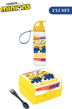 Flosoft Lisanslı Minions Matara ve Beslenme Kutusu, 3 Bölmeli Okul Beslenme Kabı ve Suluğu 2’li Set