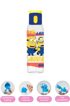 Flosoft Lisanslı Minions Düğmeli Matara ve Beslenme Kutusu, 3 Bölmeli Okul Kabı ve Suluğu 2’li Set