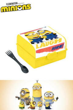 Flosoft Lisanslı Minions Düğmeli Matara ve Beslenme Kutusu, 3 Bölmeli Okul Kabı ve Suluğu 2’li Set