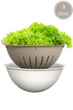 Flosoft Hazneli Makarna Süzgeci 25 cm, Badyalı Kulplu Sebze Meyve Yıkama Süzgeci 3 litre Kahve