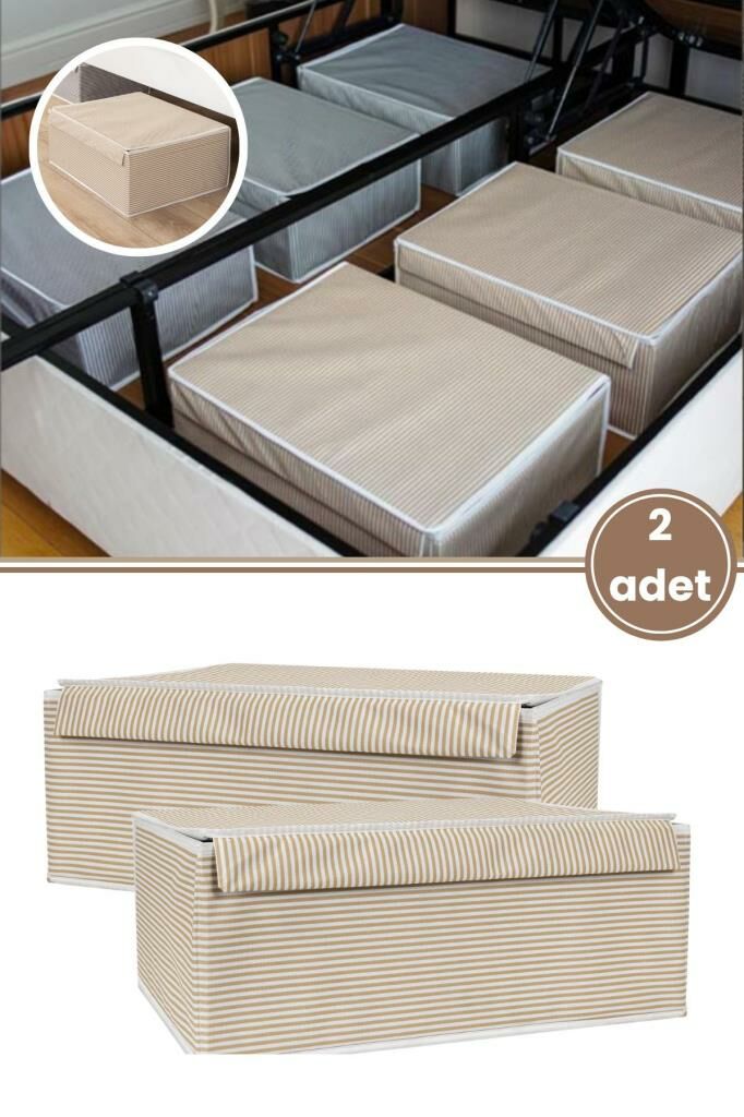Flora Baza Kutu Hurç, Yatak Kanepe Altı Düzenleyici Su Geçirmez Mukavva Destekli (50x40x19cm) 2 Adet Kahve