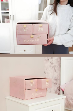 Flora 3 Bölmeli Baby Çekmece, Yenidoğan Bebek Kıyafet Çamaşır Patik Bez Düzenleyici Kutu Pembe