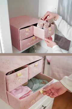 Flora 3 Bölmeli Baby Çekmece, Yenidoğan Bebek Kıyafet Çamaşır Patik Bez Düzenleyici Kutu Pembe