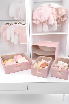 Flora 3 Bölmeli Baby Çekmece, Yenidoğan Bebek Kıyafet Çamaşır Patik Bez Düzenleyici Kutu Pembe