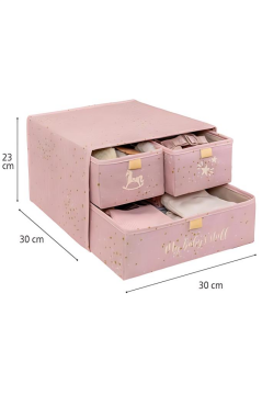 Flora 3 Bölmeli Baby Çekmece, Yenidoğan Bebek Kıyafet Çamaşır Patik Bez Düzenleyici Kutu Pembe