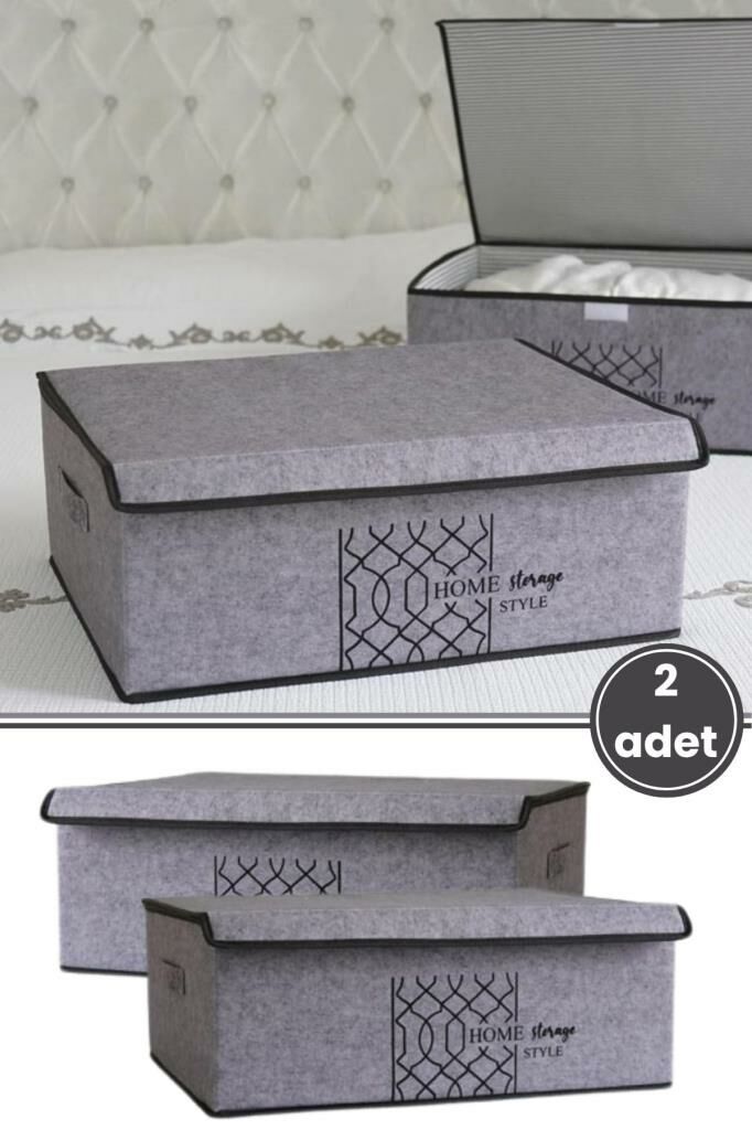 Keçe Kapaklı Baza Hurcu, Yatak Kanepe Altı Yastık Kıyafet Düzenleyici (40x50x19 Cm) 2 Adet GRİ
