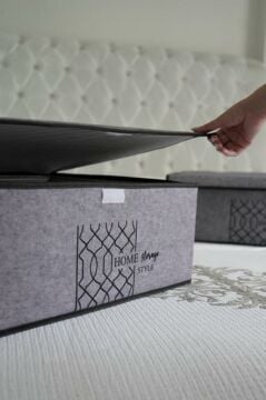 Keçe Kapaklı Baza Hurcu, Yatak Kanepe Altı Yastık Kıyafet Düzenleyici (40x50x19 Cm) 2 Adet GRİ