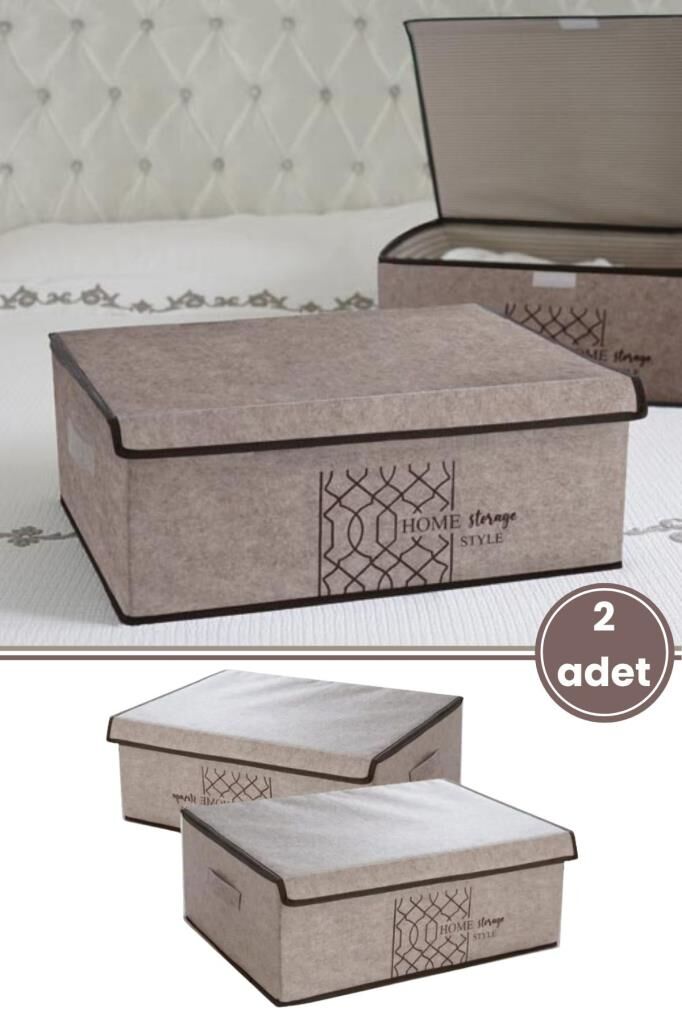 Keçe Kapaklı Baza Hurcu, Yatak Kanepe Altı Yastık Kıyafet Düzenleyici (40X50X19 CM) 2 Adet Kahve