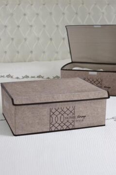 Keçe Kapaklı Baza Hurcu, Yatak Kanepe Altı Yastık Kıyafet Düzenleyici (40X50X19 CM) 2 Adet Kahve