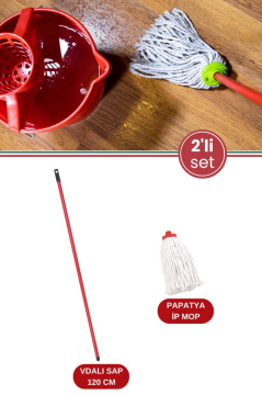 Standart Mop Temizlik Kovalarıyla Uyumlu Sap ve Paspas Seti, 120cm Vidalı Metal Sap + Papatya İp Mop