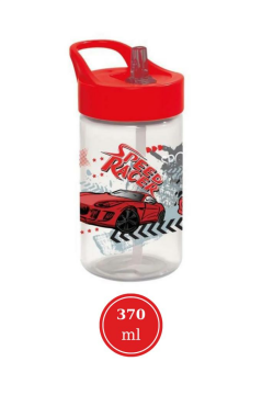 Flosoft Yarış Arabası Pipetli Çocuk Matara, Racer Desen Kapaklı Su Süt Meşrubat Bardağı 430ml