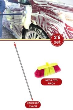 Profesyonel Mega Oto Fırçası ve Krom Sap Seti, Otomobil Minibüs Otobüs Yıkama Fırça + Krom Sap 130cm