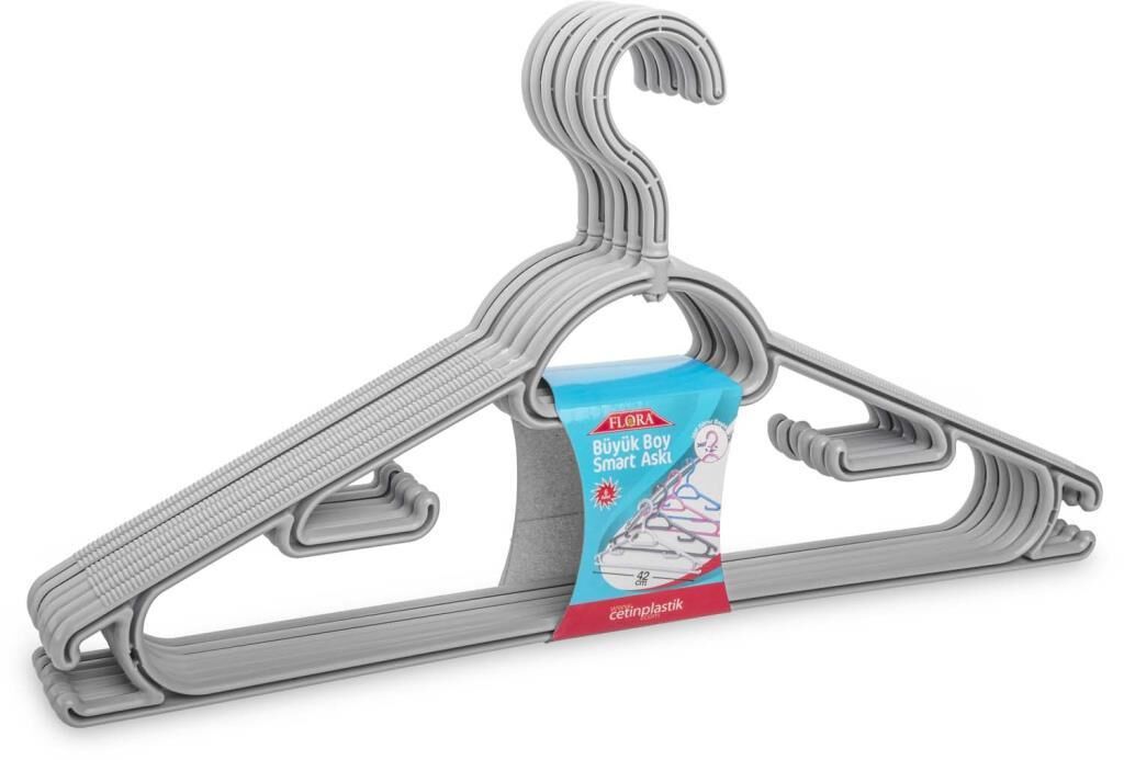 FLORA BÜYÜK BOY SMART ELBİSE ASKISI 6'LI 42 cm F312 GÜMÜŞ