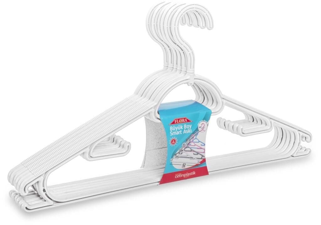 FLORA BÜYÜK BOY SMART ELBİSE ASKISI 6'LI 42 cm F312 Beyaz