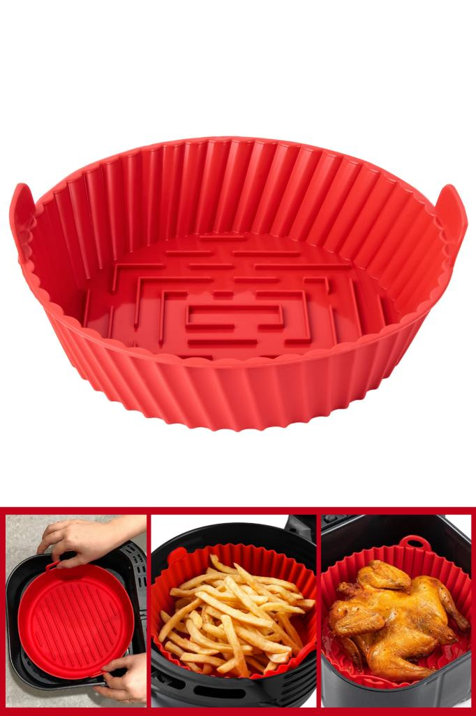 Onikiden Yanmaz Yapışmaz Airfryer Silikon Pişirme Kabı SL099 - Tüm Fritözlerle Uyumlu 20x5cm Kırmızı