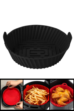 Onikiden Yanmaz Yapışmaz Airfryer Silikon Pişirme Kabı SL099 - Tüm Fritözlerle Uyumlu 20x5cm Siyah